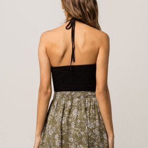 Black Smocked Halter Tie Tube Top Tank